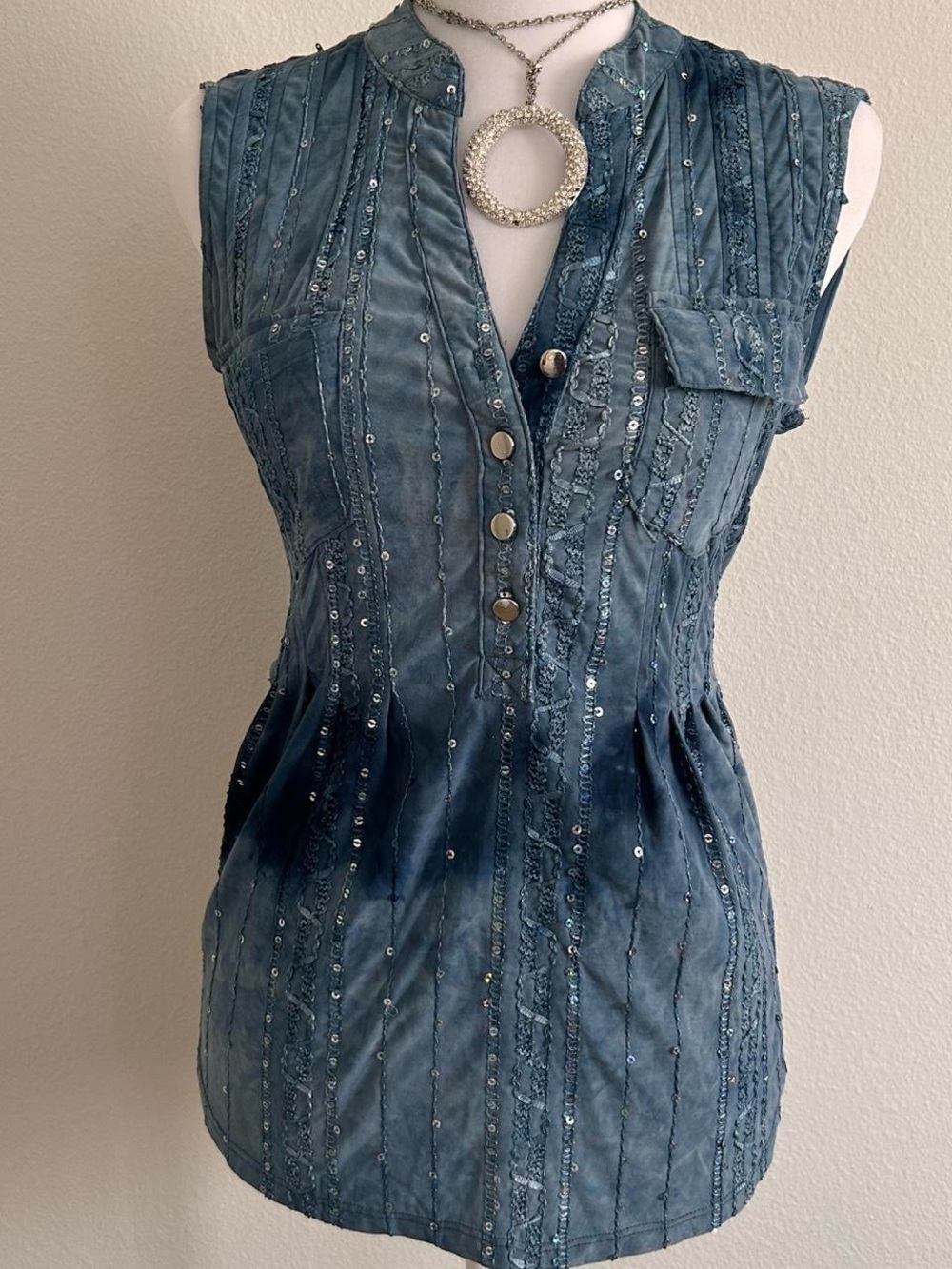 Boho Blue Y2K Sequin Top
